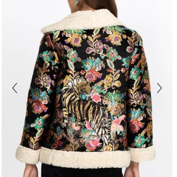 Johnny Was Jackets & Blazers - Johnny Was Sofie Jacquard Coat Womens Size Medium Embroidered Sequin Asian Tiger